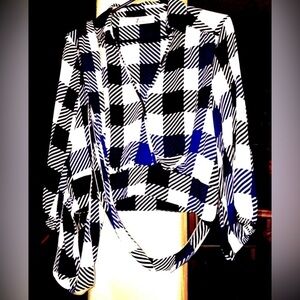 7th Ave NY Plaid Summer Blouse, XLong Tails Waist Flare Belt Tie Bow Brand New M